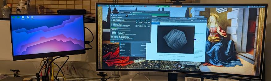 Two monitors displaying KDE session.
