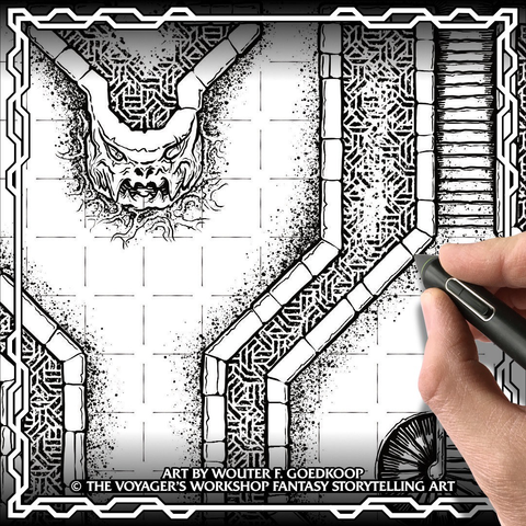 Putting the final touches to a black & white hand inked battle map.