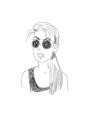 A digitally inked pencil sketch of Sarah Connor from Terminator 2 for the protective parent prompt at #dailysketchingworkout