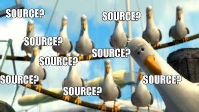 Variante des "Meins? Meins?" -Memes mit sehr vielen Zeichentrickmöwen. Anstelle von "meins" sagen sie allerdings alle "SOURCE?"