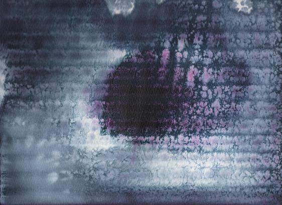 Ink color bleed with background texture stenciling.
Blues and hues of pink.