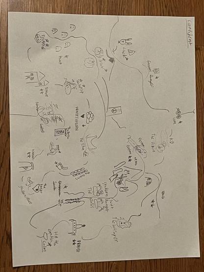 Front half of the travel map from the playtest.