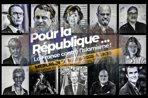 Certains des participants à l’événement « Pour la République, la France contre l’islamisme ». © Photomontage Armel Baudet / Mediapart avec captures d'écran