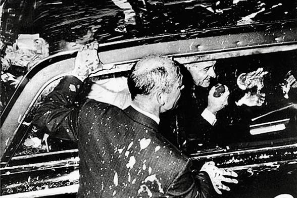 “Last night as he swept out of Melbourne two hours behind schedule he promised he would return, probably at the end of the war in Vietnam.
The Presidential jetliner, Air Force 1, left Essendon at 10 p.m.”

LBJ in Melbourne 1966.