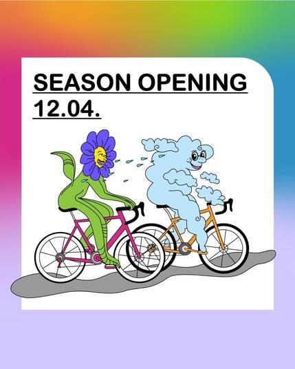 Illustration für das Season Opening der Darmstädter Radclubs 2025 am 12.04.25 auf dem eine radfahrende Blume und eine radfahrende Wolke abgebildet sind.