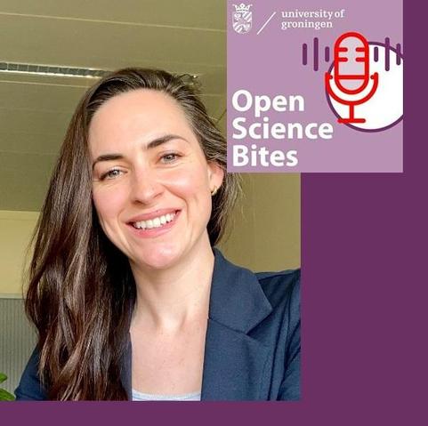 Photo Sarahanne Field, including logo Open Science Bites podcast