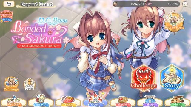 Capture issue du jeu Legeclo.
Ecran d'accueil du Limited time Reprint Event D.C. II Collab Bonded Sakura