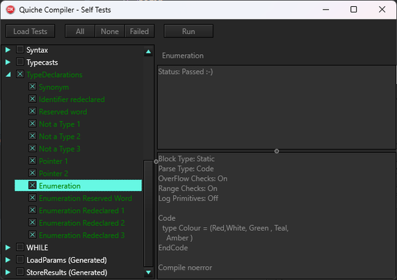 All type declaration tests showing green.
