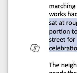 a tightly cropped screenshot of the MS Copilot icon floating to the right of some text I've highlighted in Word.