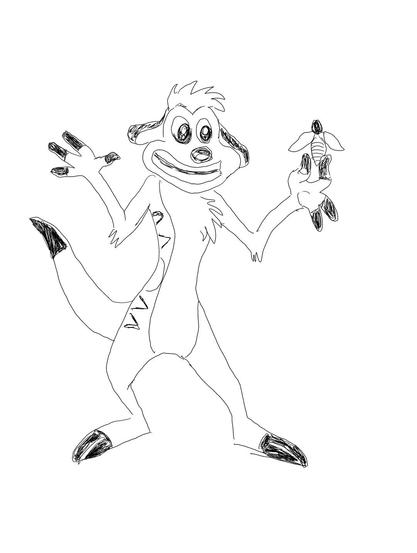 A digitally inked pencil sketch of Disney character Timon the meerkat holding a bug for the "something that eats bugs" prompt at #dailysketchingworkout