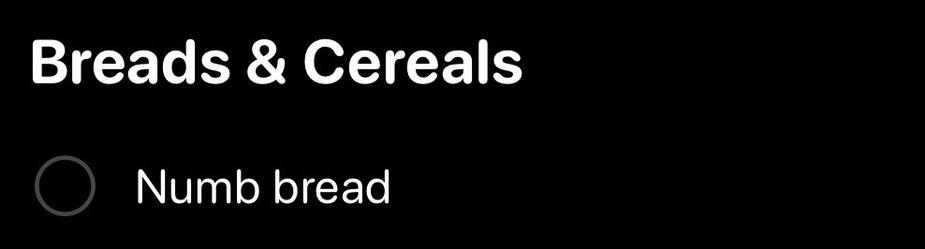 Shipping list entry for Breads & Cereals

Numb bread
