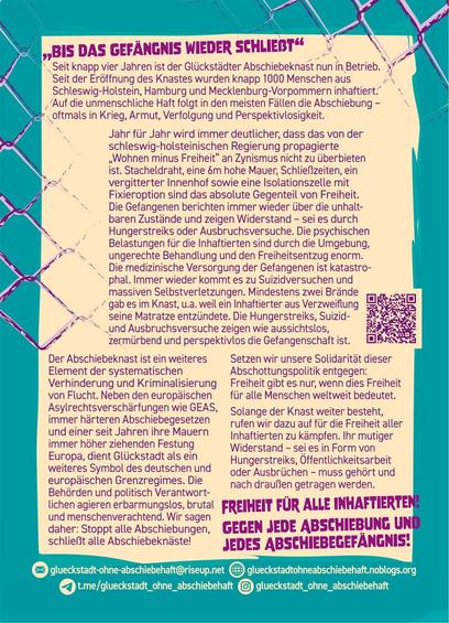 Freiheit für alle Inhaftierten! Gegen jede Abschiebehaft! Flyer Rückseite