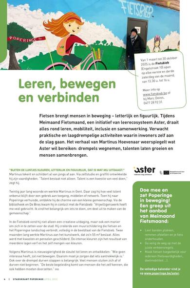 De afbeelding is een schermafdruk van een interview met mij. Bovenaan staat een foto van de muurschildering in de fietsbieb met mij er leunend voor.