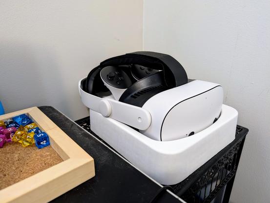 Meta Quest 3S on a stand. I bought this as a replacement to my Valve Index.