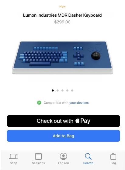 Photo by Basic Apple Guy on March 26, 2025. May be an image of computer keyboard, computer and text that says 'New Lumon Industries MDR Dasher Keyboard $299.00 Compatible with your devices Check out with Pay Add to Bag Shop Sessions ForYou For You Search Bag'.