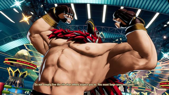 Screenshot of Tizoc from the Fatal Fury: CotW beta. He doing a double bicep pose.