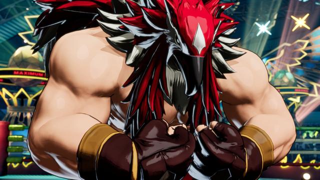 Screenshot of Tizoc from the Fatal Fury: CotW beta. He's flexing his massive muscles.