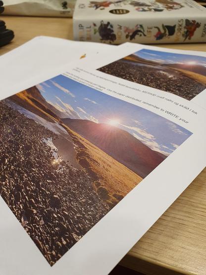Paper exan on table with a book in distance