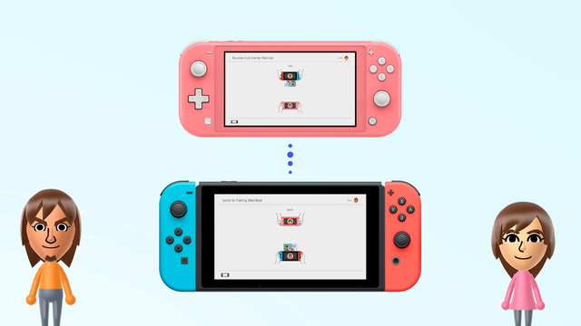 A Nintendo Switch lends a game to a Family Members' Switch Lite