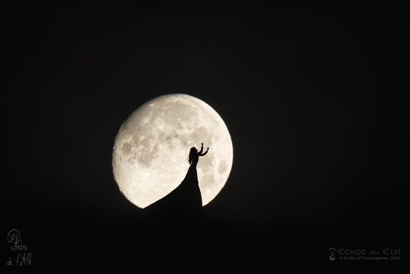 C'était l'heure où les humains s'endorment et où les chouettes s'éveillent. L'heure où les villes s'assoupissent dans leur édredon de lumière. L'heure des rêves et des cauchemars qui se glissent dans les lits – et des monstres qui se glissent dessous – ; l'heure où le marchand de sable parsème le ciel de constellations étincelantes, sièges de tant de desseins. L'heure où le soleil a plongé sa grosse tête flamboyante de l'autre côté du globe et où l'heure bleue s'est coulée en encre de Chine. L'heure des sauvages qui galopent sur l'échine du monde. Partout, des yeux luisaient, des museaux fouissaient, des chants mystérieux fusaient. 

Ce soir là, une fée décoiffée avait regardé le gros œil de la lune s'embuer de nuées couleurs chamallow. Le jour s'était éteint, le rose s'était fané, et la nuit, immense, avait étreint bois et campagne. Et l'œil s'était éclairé. Une prunelle lumineuse, curieuse, qui couvait le paysage d'un regard nacré. 
« … Pourrais-je un jour voler jusque là-haut ? Rejoindre ce ballon suspendu, en ce lieu si léger, loin de la gravité du monde... et pourtant si proche, juste là, posté à porté de songes ? »

Toute la nuit, la fée fila à travers l'insondable ; silhouette féminine, discrétion féline, froufrou flottant en ligne de fuite. Simple froissement, frêle fêlure dans l'espace sans fin. C'était presque le petit matin, lorsque je l'aperçus à travers la fenêtre. Un mirage. Songe suspendu, dansant, qui, vu d'ici, touchait au but. 

… Question de perspective ?