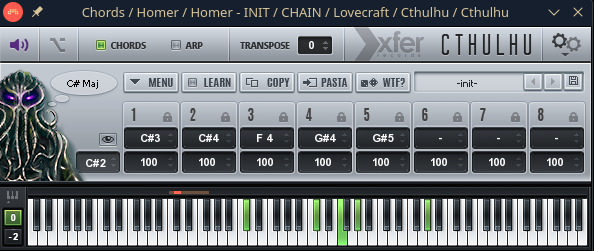 Control panel of the chord sequencer Cthulu.