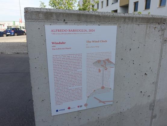 Infotafel für Kunstwerk "Winduhr oder Das Leben ein Hauch" von Alfredo Barsuglia)