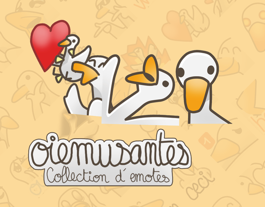 Oiemusantes est une collection d'emotes sur le thème des oies, dessinées de manière simplifiée et humoristique