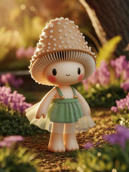 ②«#aiart Generated by ideogramai»
(illustration of Morel mushroom), Morel has grown up and is wearing a mesh skirt. Expression: She has a slightly shy smile. Atmosphere: The illustration pays homage to Sanrio characters such as My Melody. cute, pop and sophisticated.