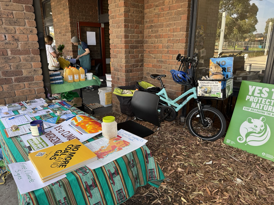 Climate stall with 2 chihuahuas in an e-bike. At Fawkner