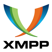 Logo XMPP, deux rubans bleu/vert et orange/bleu se croisant avec écrit « XMPP »