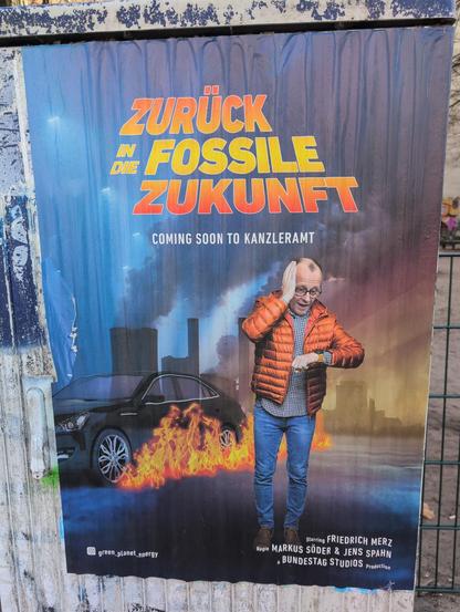 Friedrich Merz als Michael J. Fox in Zurück in die Zukunft Kino-Plakat Satire