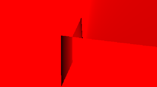 A red image (a depth texture) showing glitchy dark and black shapes. This was supposed to be a perspective-transformed rectangle.