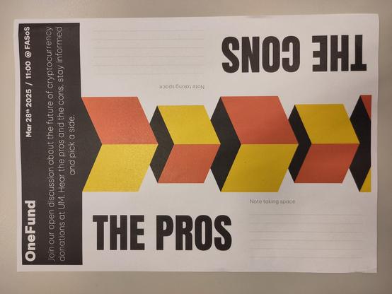 Fictitious poster inviting members of Maastricht University to discuss the future of cryptocurrency donations
