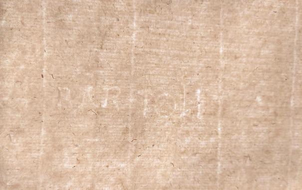 Un filigrane d'un vieux papier. On devine le nom BARTOLI