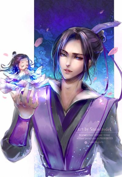 xicheng ship art, mini fairy Lan Xichen 蓝曦臣 x Jiang Cheng 江澄 fanart from mdzs (older work) illustration art from series Grandmaster of Demonic Cultivation Mo Dao Zu Shi danmei novel (blnovel) #snowfredelart