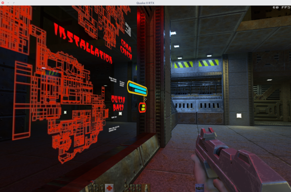 🕶️ An FPS view where the player armed with a rifle walks along a plane of the facility with a glazed aspect in which the floor tiles are reflected

📚️ Quake 2 is the 2nd episode of the series, and an FPS in which the player is Bitterman, a Marine taking part in a counter-offensive of the Terrans on the planet Stroggos. Most of the soldiers are captured or killed during their approach. Bitterman crashes outside the area and is forced to infiltrate alone the Stroggs capital. Quake II RTX is a free compatible engine using the power of real-time ray tracing of Nvidia RTX graphics cards to boost the realism of the display. It comes with a few shareware levels and can use the full version. Awesome.