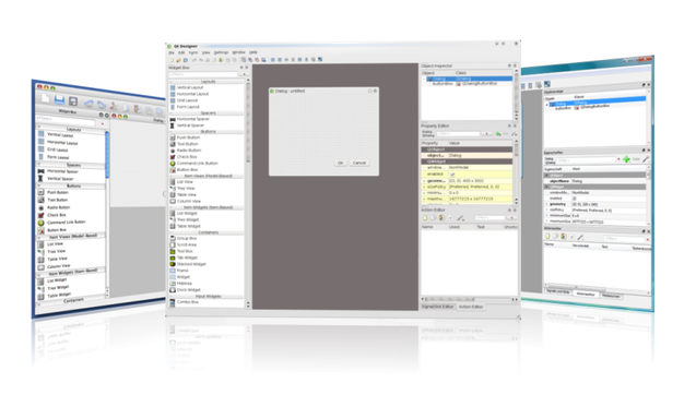A screenshot of Qt Widgets Designer for Window, Mac and Linux on a white background.
