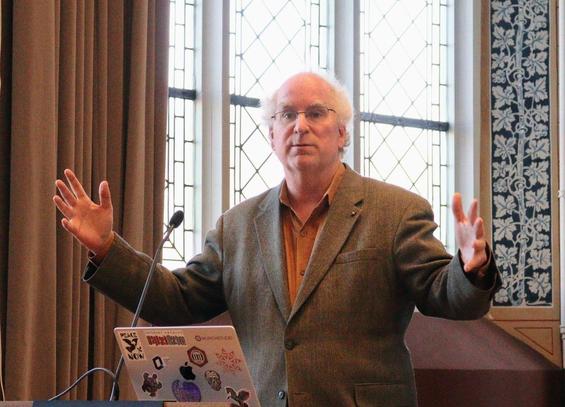 Brewster Kahle giving a lecture on the Internet Archive and copyright, March 18, 2025