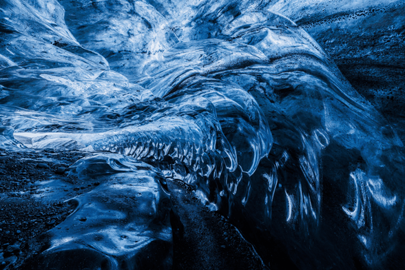 The interior of an ice cave under the Vatnajokull Glacier in South Iceland.