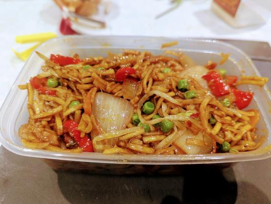 Big ass takeaway tub of damn fine chicken chow mein