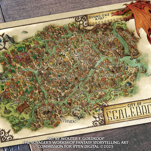 A very large fantasy city map in full colour, handcrafted by yours truly.