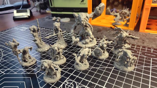 A not quite complete Warband of Goblin models printed with an FDM 3D printer.