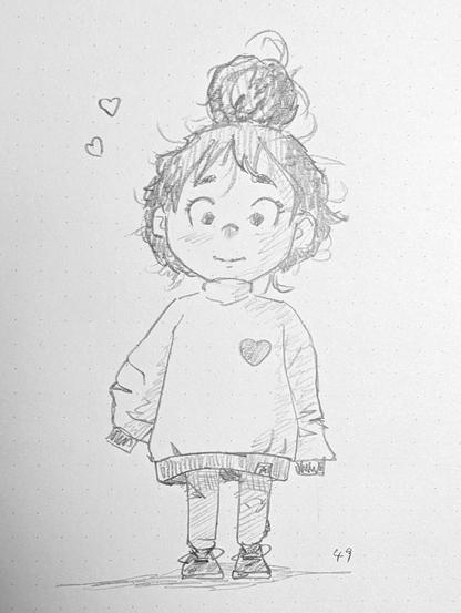 sketch of little girl in wide sweater