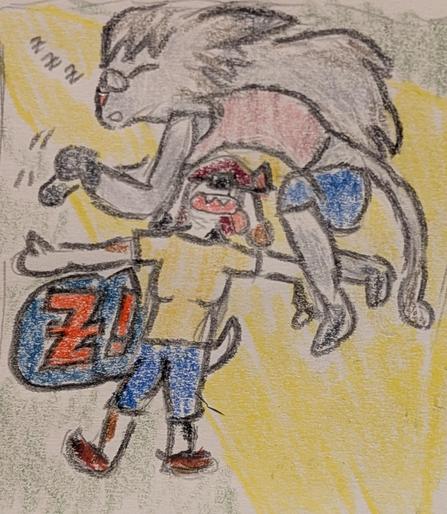 Color pencil drawing of two women sleeping in a sunbeam. Silva Leon, an anthro cat woman, is curled up and bats her hands while asleep. Laika Wolff, an anthro fox terrier woman, stretches out and lets out a big snore.