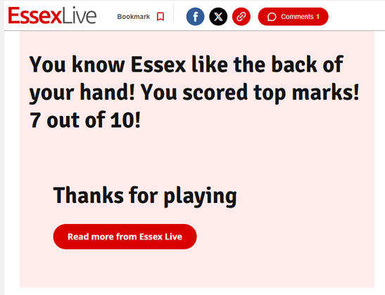 Result of news website quiz to name Essex landmarks (I got 7 out of 10 correct)
