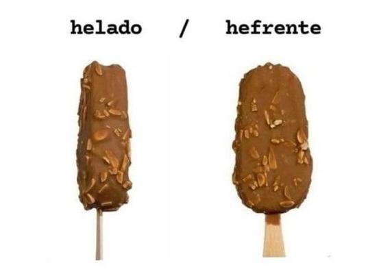 Se vería un helado de perfil y en la otra imagen un helado de frente.
Y el chiste sería helado/ hefrente