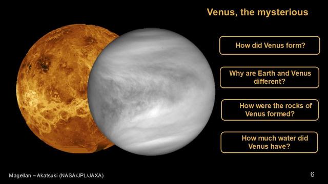 An intro slide from Julia Semprich's talk on constraints on the composition of the mantle and crust of Venus: here imaged by the Magellan radar surface and Akatsuki UV cloudtops.