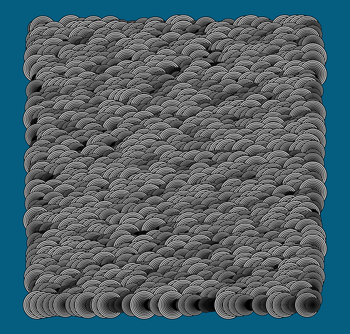 A grid of black and white bullseyes of varying sizes on a medium blue background.