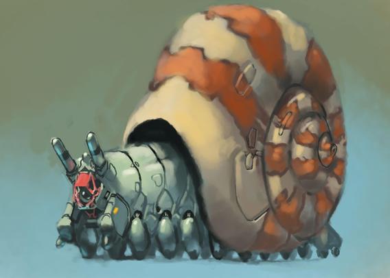 Digital painting of snail like robot
