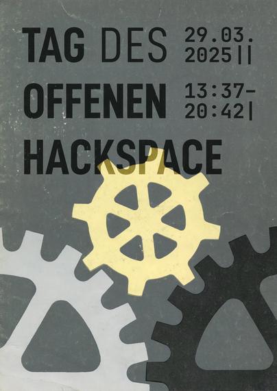 Plakat mit den Infos aus dem Toot. Das Motiv sind 3 Zahnräder.